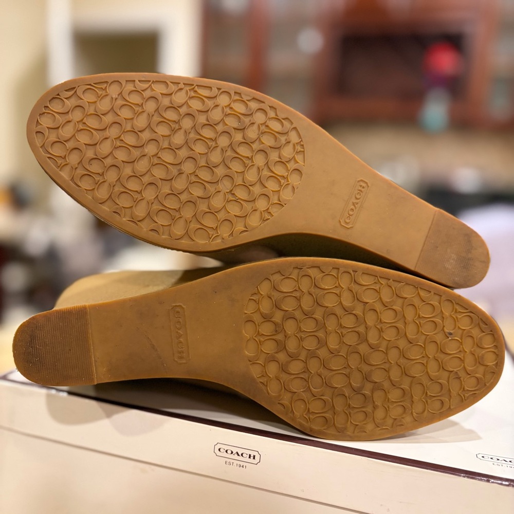 COACH Jordana Camel Suede Signature Monogram Wedge Boots 8 A7208 - Picture 5 of 6